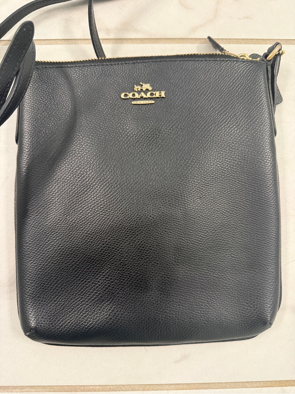 Coach Black Pebbled Leather Crossbody with Gold Logo